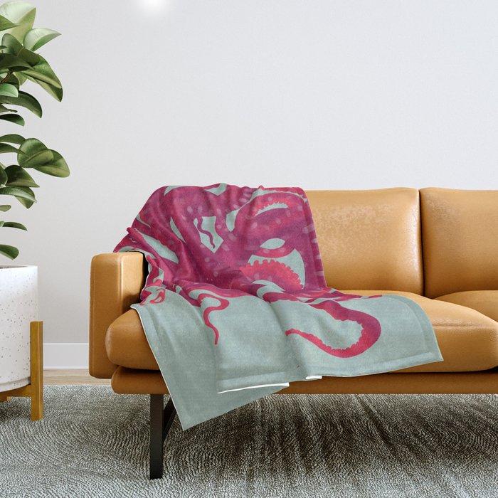 Pink Octopus  Throw Blanket