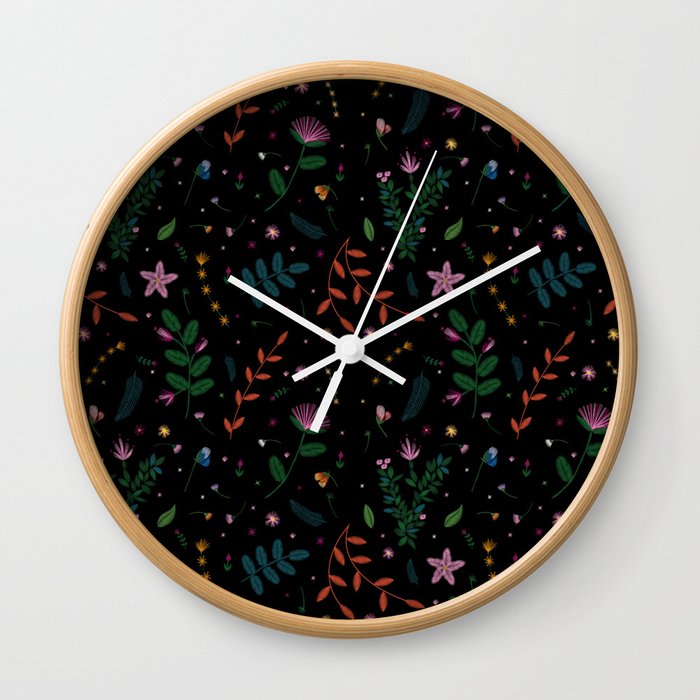 Embroidered Leaves & Flowers Wall Clock
