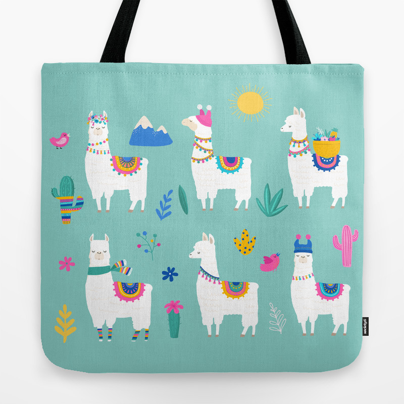 Hola Llama Cactus Beach Big Canvas Shoulder Tote Bag Weekend Travel Multi Color