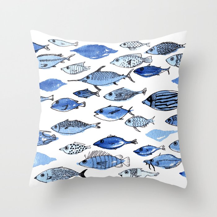 Aquarium blue fishes Throw Pillow