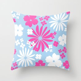 Cheerful Colorful Abstract Floral - Vibrant Pink and light Blue Throw Pillow