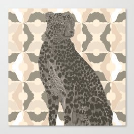 Gorgeous Cheetah from Africa sitting on light brown patterned background Canvas Print