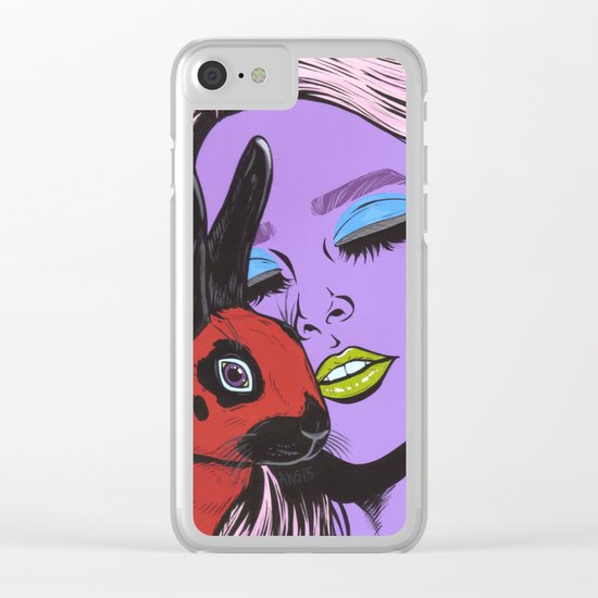 girl with rabbit Clear iPhone Case