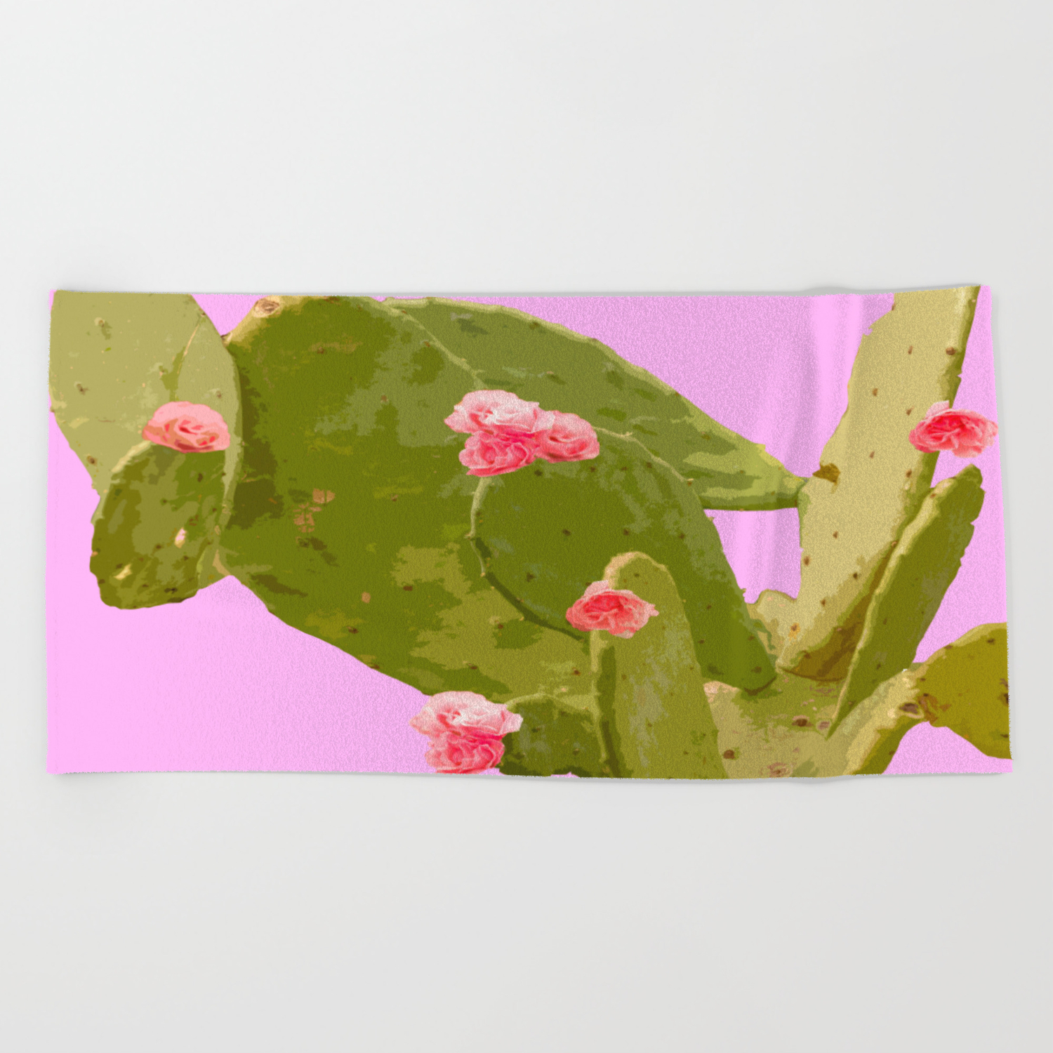 Green Cactus With Pink Flowers On A Bright Pink Background