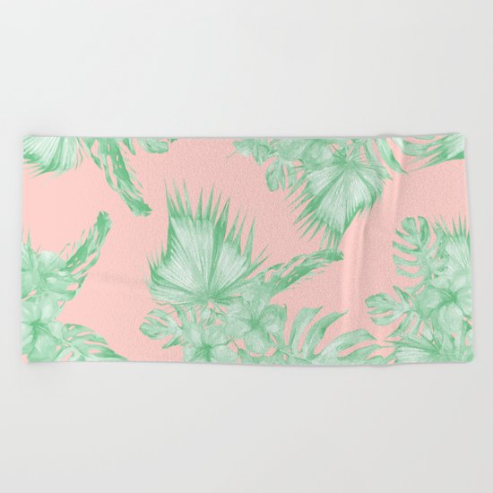 Dreaming of Hawaii Seashell Pink + Light Green Beach Towel