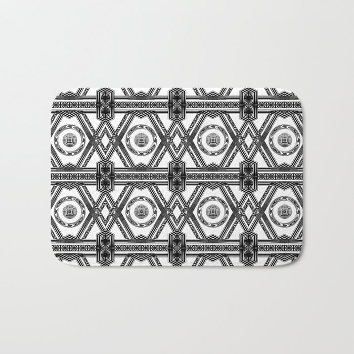Geometric Black and White Panel Repeat Pattern Bath Mat