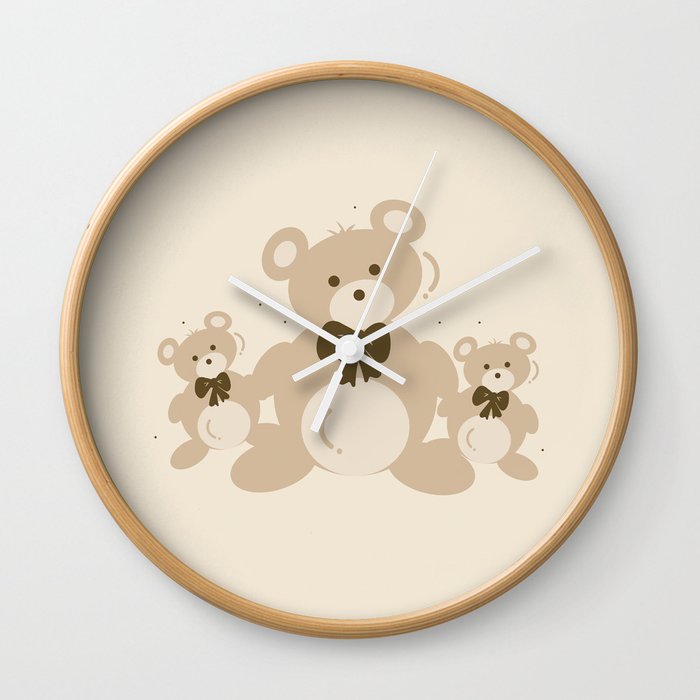 Teddy Bears Triplet - Beige Wall Clock