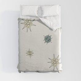 Atomic Age Starburst Planets Off-White Sage Green Duvet Cover