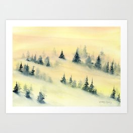 Misty Morning - Pine Trees Art Print