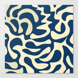 Abstract Mid century Modern Shapes pattern - Blue and Off white Canvas Print