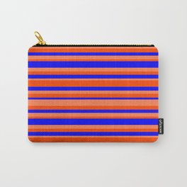 [ Thumbnail: Blue, Coral & Red Colored Striped Pattern Carry-All Pouch ]
