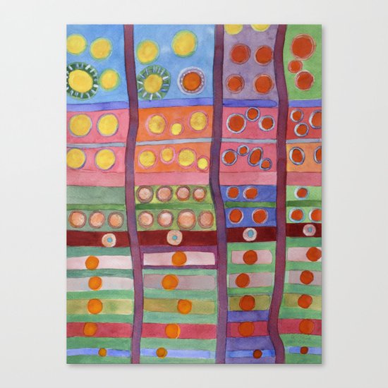 Colorful Grid Pattern with Numerous Circles Canvas Print
