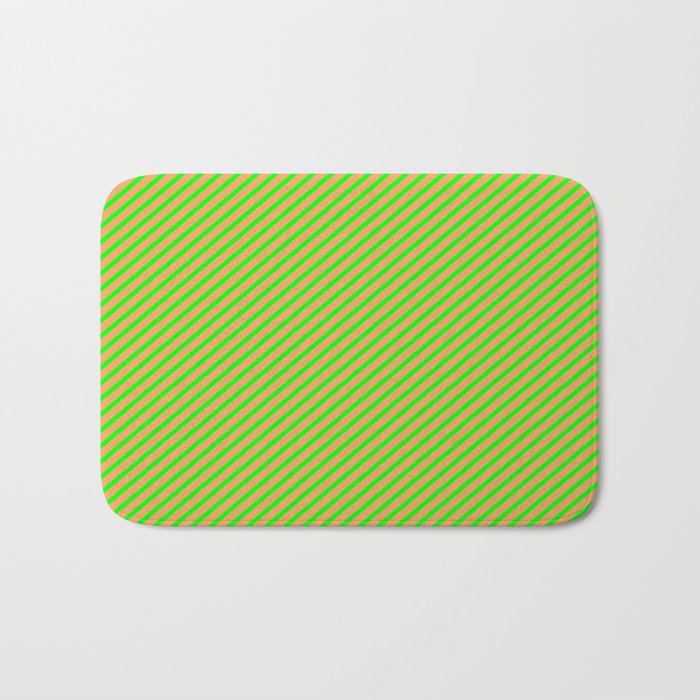Lime and Brown Colored Lined Pattern Bath Mat