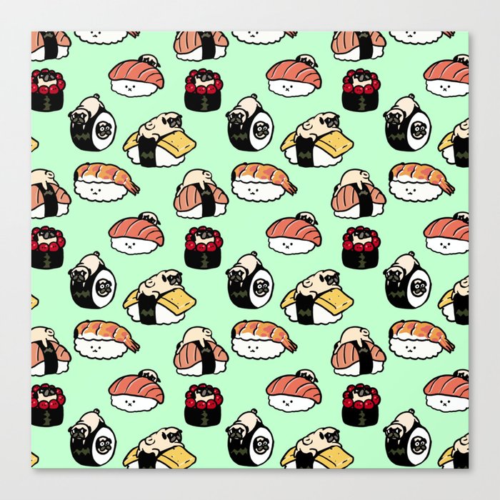 Pug Love Sushi Canvas Print