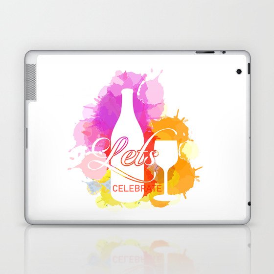 Happy New year celebration with champagne bottle and glass watercolor splash in warm color scheme Laptop & iPad Skin