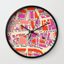 paris map pink Wall Clock