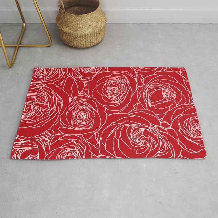 Holly Berry Red Rose Drawing Rug