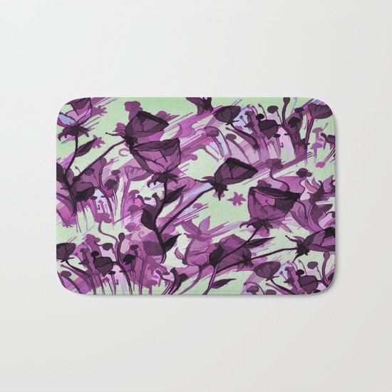 Painterly Graceful Flowing Flowers Bath Mat