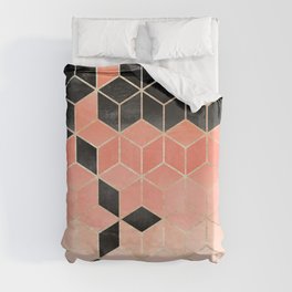 Black And Coral Cubes Duvet Cover