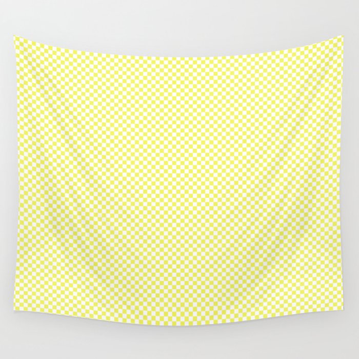 Pastel Limelight Yellow and White Mini Check 2018 Color Trends Wall Tapestry