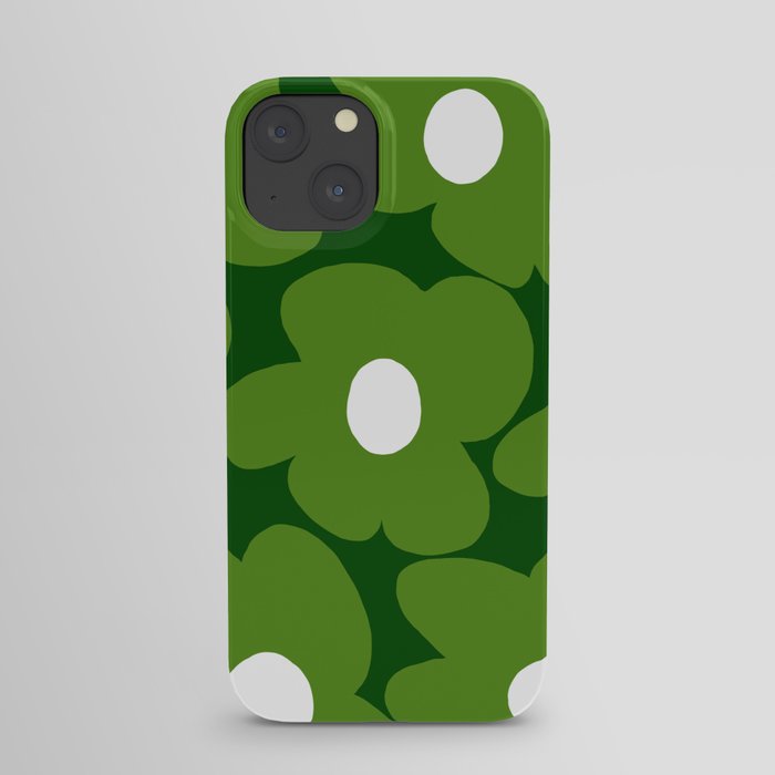 Spring Green Retro Flowers Dark Green Background #decor #society6 #buyart iPhone Case