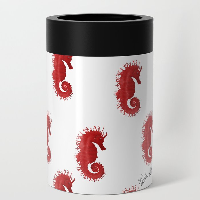 Seahorse red- white background Can Cooler