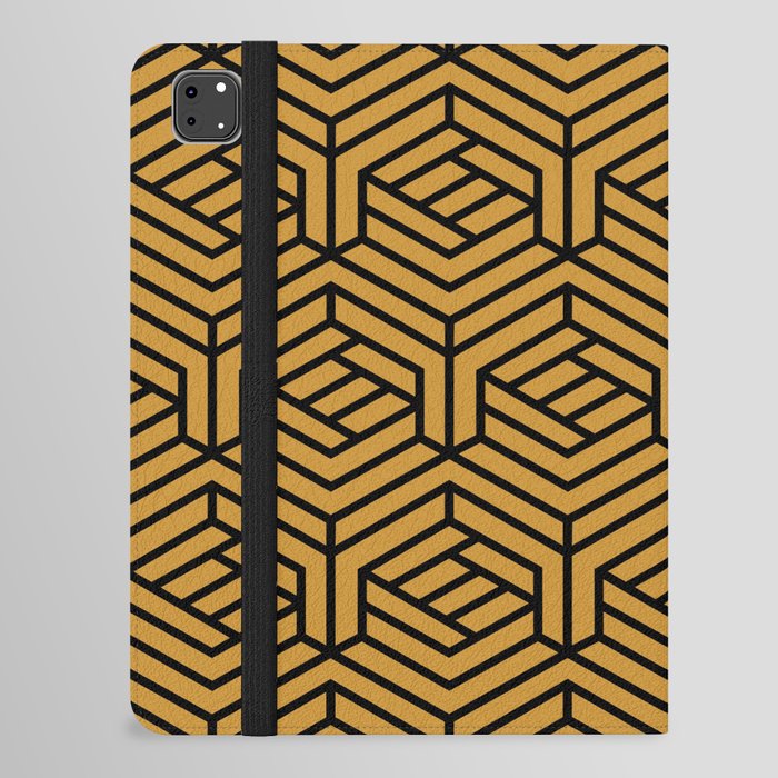 Black and Dark Orange Cube Geometric Pattern Pairs DE 2022 Popular Color Alameda Ochre DET482 iPad Folio Case