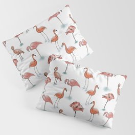 Watercolor and ink flamingo flock sketches Pillow Sham