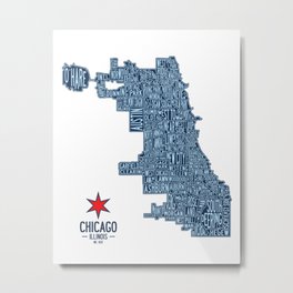 Chicago Neighborhood Map Metal Print