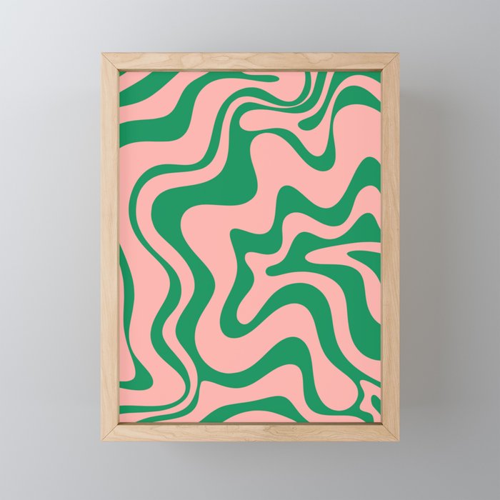 Liquid Swirl Retro Abstract Pattern in Pink and Bright Green Framed Mini Art Print