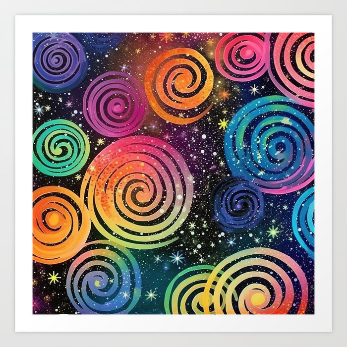 Whimsical Rainbow Swirls 06 Art Print