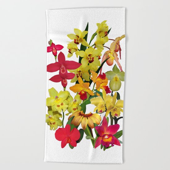 Orchids - Hot Colors! On white Beach Towel
