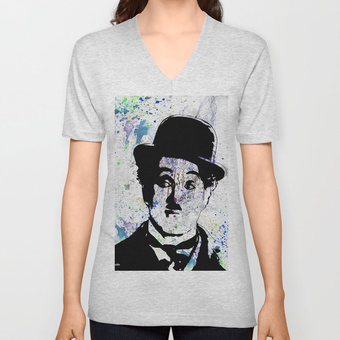Charlie Chaplin-Watercolor V Neck T Shirt