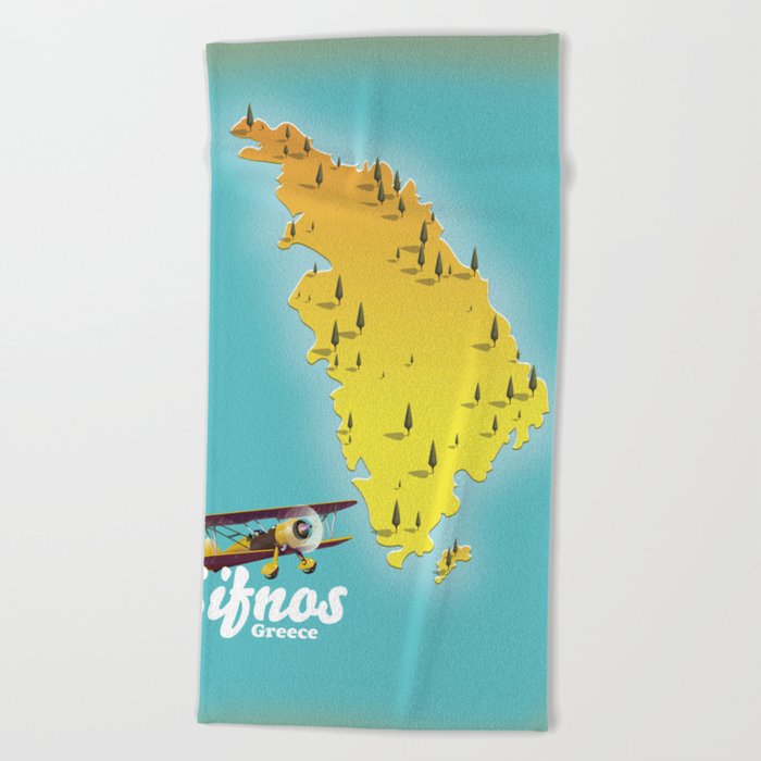 Sifnos Greece retro map Beach Towel