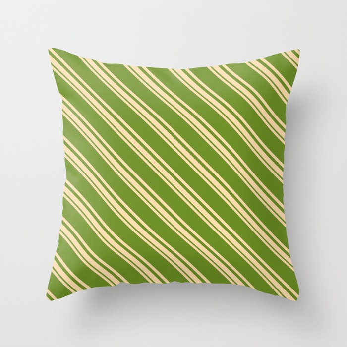 Tan and Green Colored Striped/Lined Pattern Throw Pillow