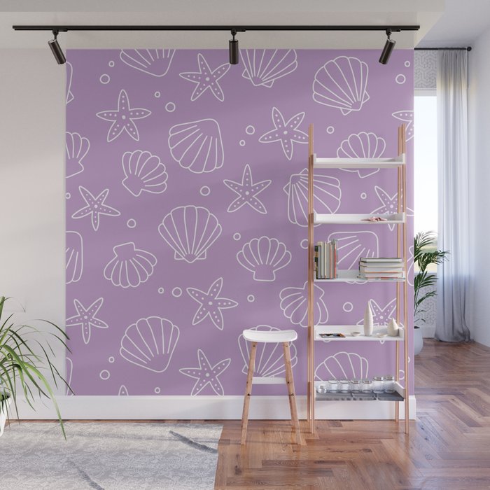 Seashell Pattern (white/lavender) Wall Mural