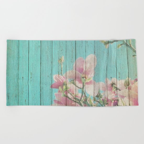Sweet Flowers on Wood 08 Beach Towel