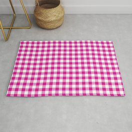 Shocking Hot Pink Valentine Pink and White Buffalo Check Plaid Area & Throw Rug