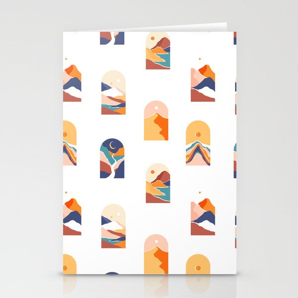 Trendy abstract mountain landscape view seamless pattern Stationery Cards