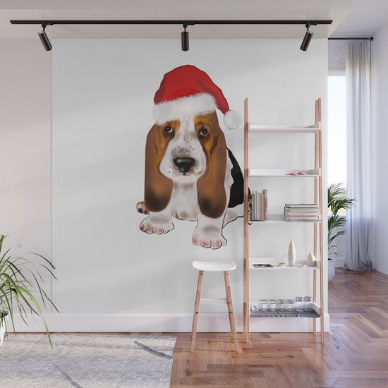 Cute Santa Basset Hound Dog Christmas Puppy Gift Idea Wall Mural