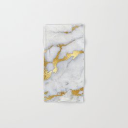 White and Gray Marble and Gold Metal foil Glitter Effect Hand & Bath Towel