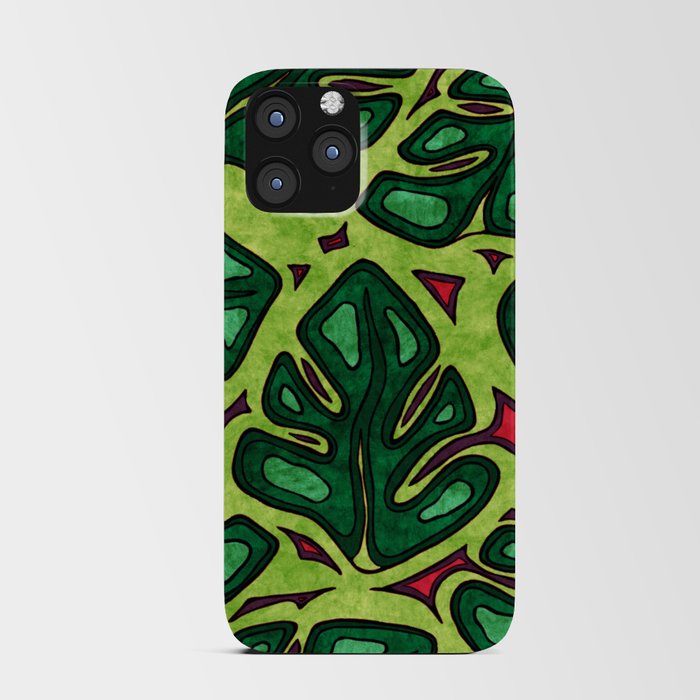 Tropical jungle leaves, bright green botanical pattern iPhone Card Case