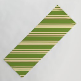 [ Thumbnail: Tan and Green Colored Striped/Lined Pattern Yoga Mat ]