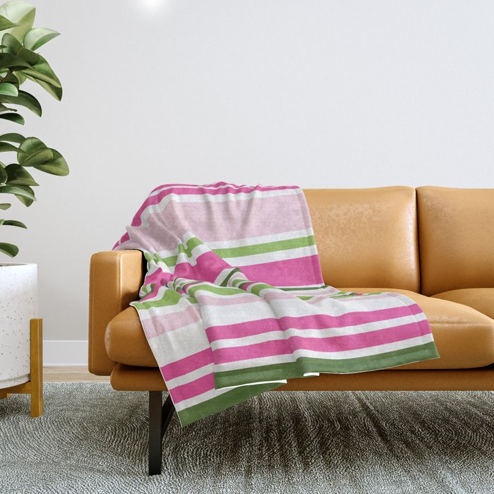 Pink and Green Stripe Throw Blanket