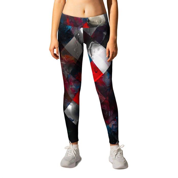 geometric pixel square pattern abstract background in red blue Leggings