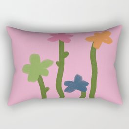Growing Groove - Retro Flowers on Pink Rectangular Pillow