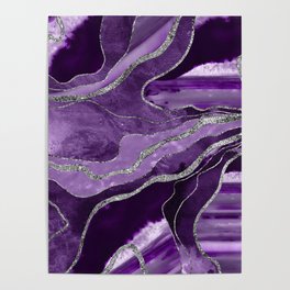 Purple Marble Agate Silver Glitter Glam #1 (Faux Glitter) #decor #art #society6 Poster