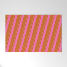 [ Thumbnail: Hot Pink and Chocolate Colored Striped/Lined Pattern Welcome Mat ]