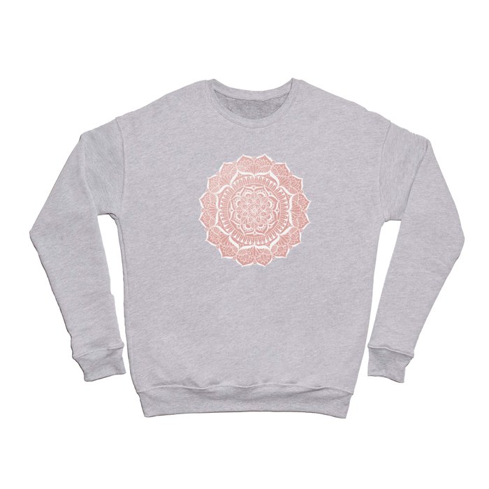 White Flower Mandala on Rose Gold Crewneck Sweatshirt