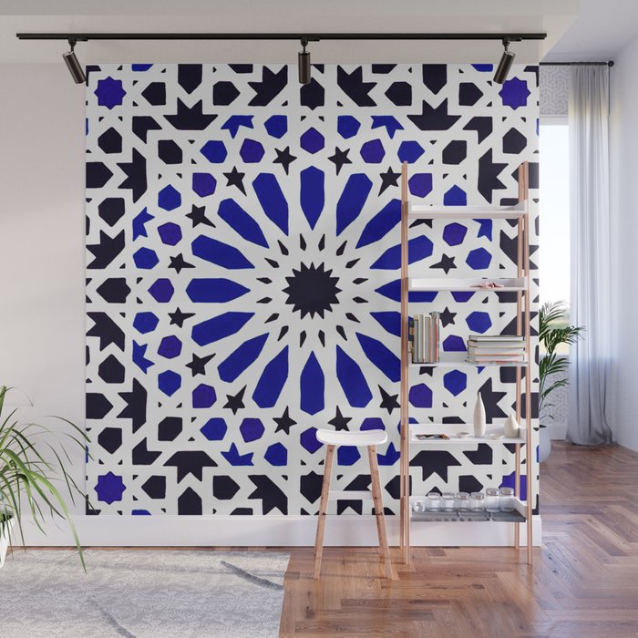 N8 | Epic Original Blue Moroccan Geometric Artwork. Wall Mural